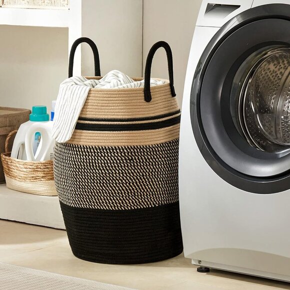 105L Extra Large Laundry Hamper Basket, Woven Tall Clothes Hamper for Storage Bl - Picture 6 of 8